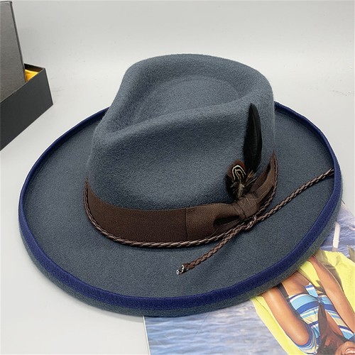 Vintage Fedora fester Wollfilz Panamahut klassisch Rancher für Herren Damen breite Krempe - Bild 7 von 12