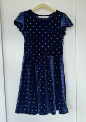 H&M Girls Navy Blue Velvet Dress with Silver Star Embellishment | eBay