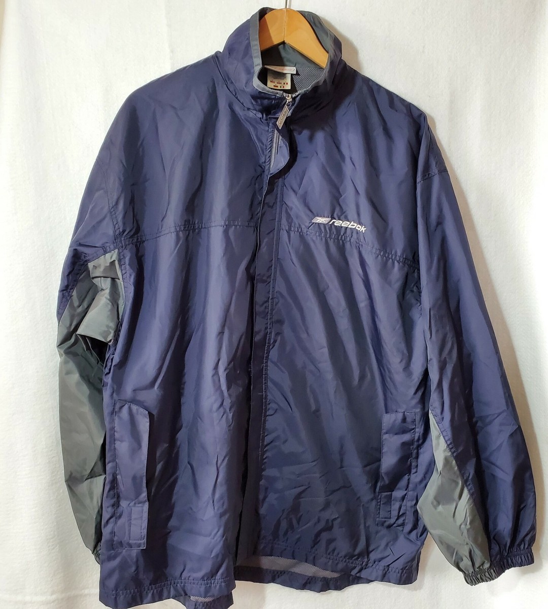 Reebok Jacket Men's Medium Blue Full Zip Windbreaker Rain