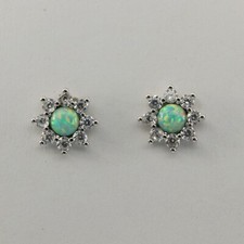 Green Star FIRE OPAL Stud / Post Earrings with 8 CZs - 925 STERLING SILVER 651e