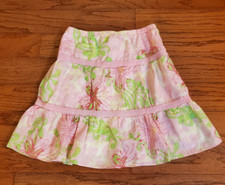 Girl's Size 7 Lilly Pulitzer Tiered Skirt Pink and Green Floral Print Cotton