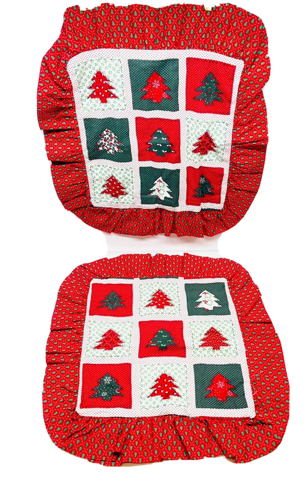 "Par de fundas de almohada navideñas acolchadas vintage cosidas a mano con volantes de 12x12""" Foto 2 de 4