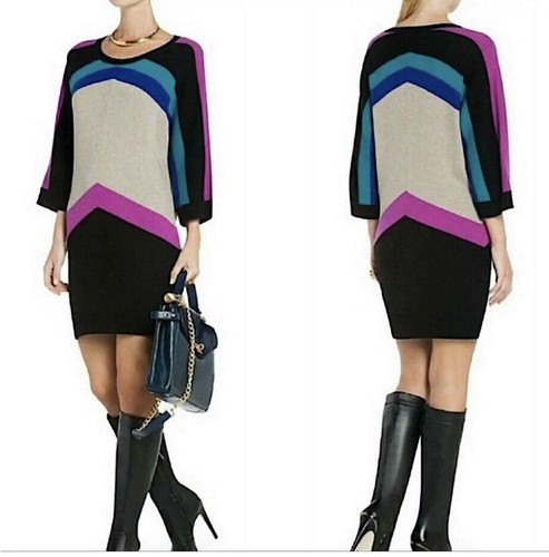 BCBG MaxAzria Faiza Color-Block Sweater Dress Lambswool Blend Size-S