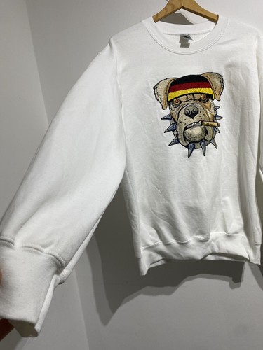 Gildan Sudadera Blanca Talla Mediana Motivo Bulldog Mezcla Algodón - Imagen 6 de 11
