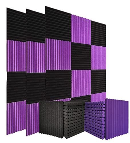 52 PACK Acoustic Foam Panels 12”×12”×1” Indoor 12"X 12"X 1" Black /Purple - Picture 1 of 7