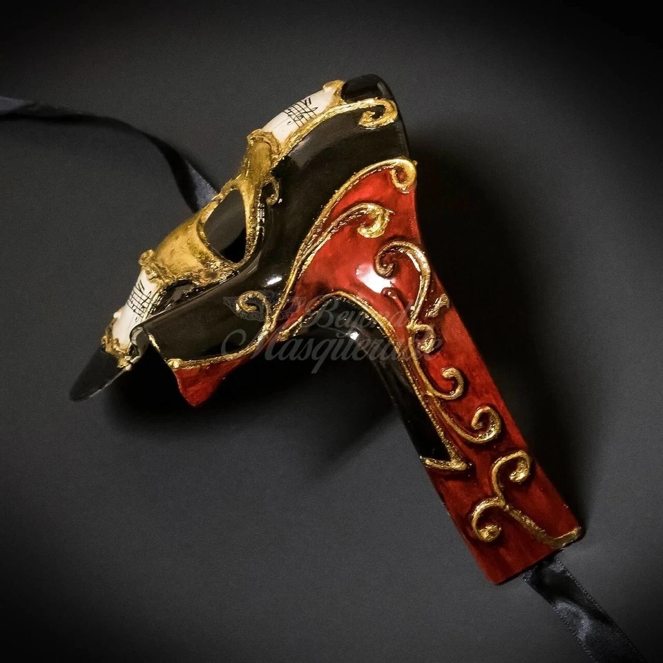 Mens Masquerade Mask Classic Musical Half Phantom of the Opera [Black/Red] - Image 3 of 4