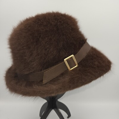 Kangol Fugora Cloche Hat Brown Angora Fur Bucket Hat Made In England Gold  Buckle