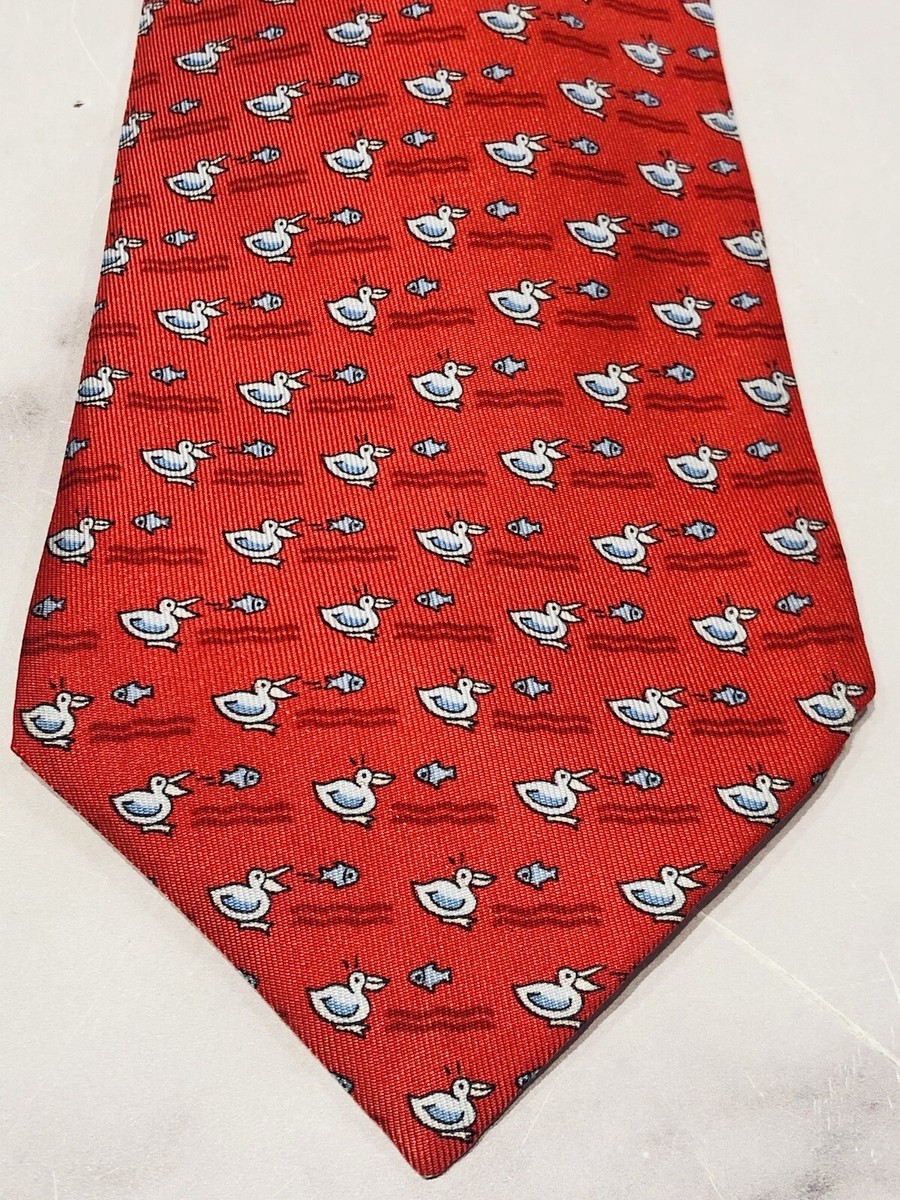 HERMES Paris Red Pelican Fish Pattern Silk Tie | eBay
