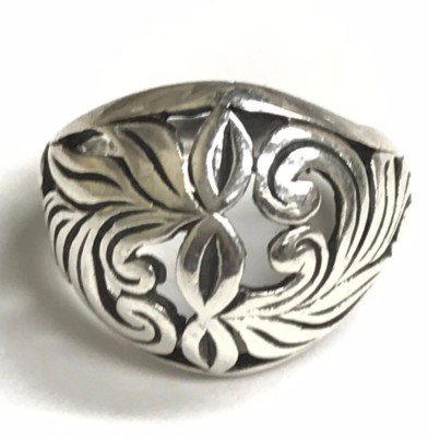 Vintage Oxidized Sterling Silver 925 Swirl Leaf Groove Statement Cocktail Ring