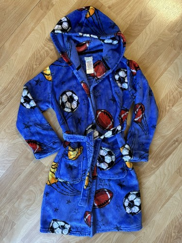Komar Kids Boys M(10/12) Super SOFT Blue Fleece All Star Sports Hooded Robe - Picture 2 of 5