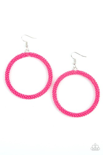 Paparazzi "Beauty and the BEACH" Dangling Bubbly Pink Seed Bead Hoop Earrings - Picture 2 of 2