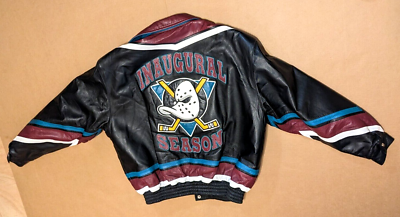 RARE 1993 INAUGURAL ANAHEIM DUCKS ALL-LEATHER JACKET JEFF HAMILTON