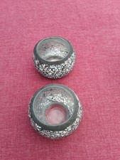Pair of 2x Mosaic Tea Light Candle Holders Crackled glass Effect in silver/grey 