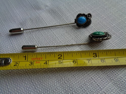 Vintage Stick Pin Silver Turquoise lot of 2 - Picture 2 of 4