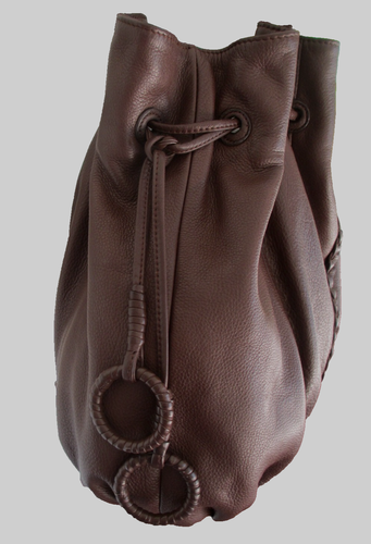 ISABELLA FIORE BROWN LEATHER LG DRAWSTRING TOTE SHOULDER BAG TWIN HANDLES EXC - Picture 3 of 16