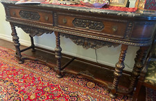 Antique Louis XVI Style Marquetry Inlaid Marble Top Credenza Buffet 80" — listing 5