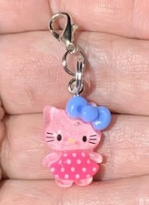 Pink Glittery Hello Kitty Charm Zipper Pull  Keychain Add On Clip 