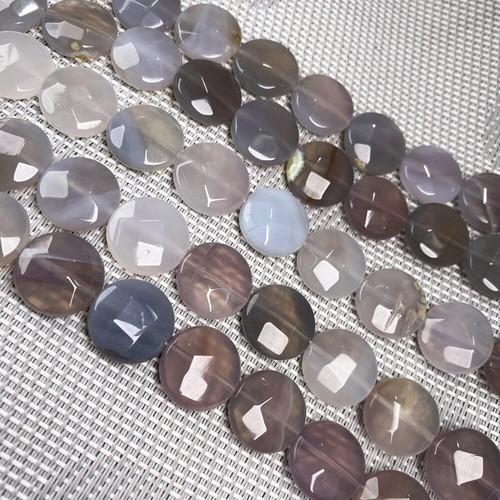 16x16MM Natural Stone Flat Round Faceted Loose Beads For DIY Jewelry Making 15'' - Picture 11 of 30
