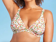 NWOT  SHADE  SHORE Sz L 12-14 Triangle Bikini Top White Floral Print