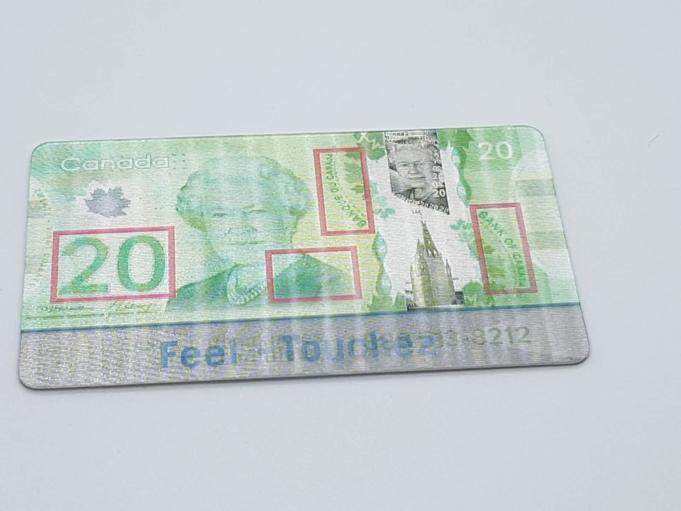 Tarjeta promocional de polímero 2012 $20 Feel Look billete abatible características de seguridad 7C007121 Foto 2 de 4