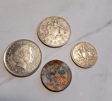 Caribbean coins - 25 & 10 cents (Barbados), 25 cents (Caymans), 1 cent (Bahamas)