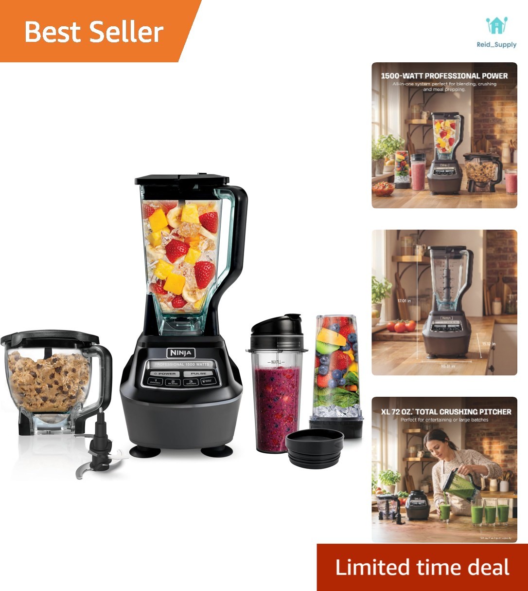 Total Crushing Kitchen System: 1500W Blender & Food Processo