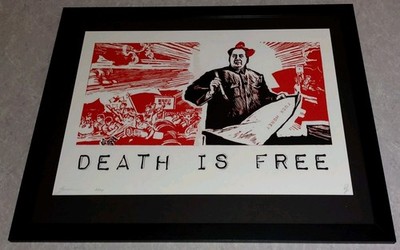 DEATH NYC ltd ed signed FRAMED graffiti print 45x32cm Map Zedong woodblock art