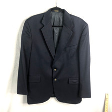 Oscar De Lar Renta Sport Coat Mens 46R Navy Blue 100 Wool Blazer Crest Buttons