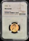 1941 Lincoln Cent (Wheat Penny), NGC MS-66 RD, Beautiful Bright Color