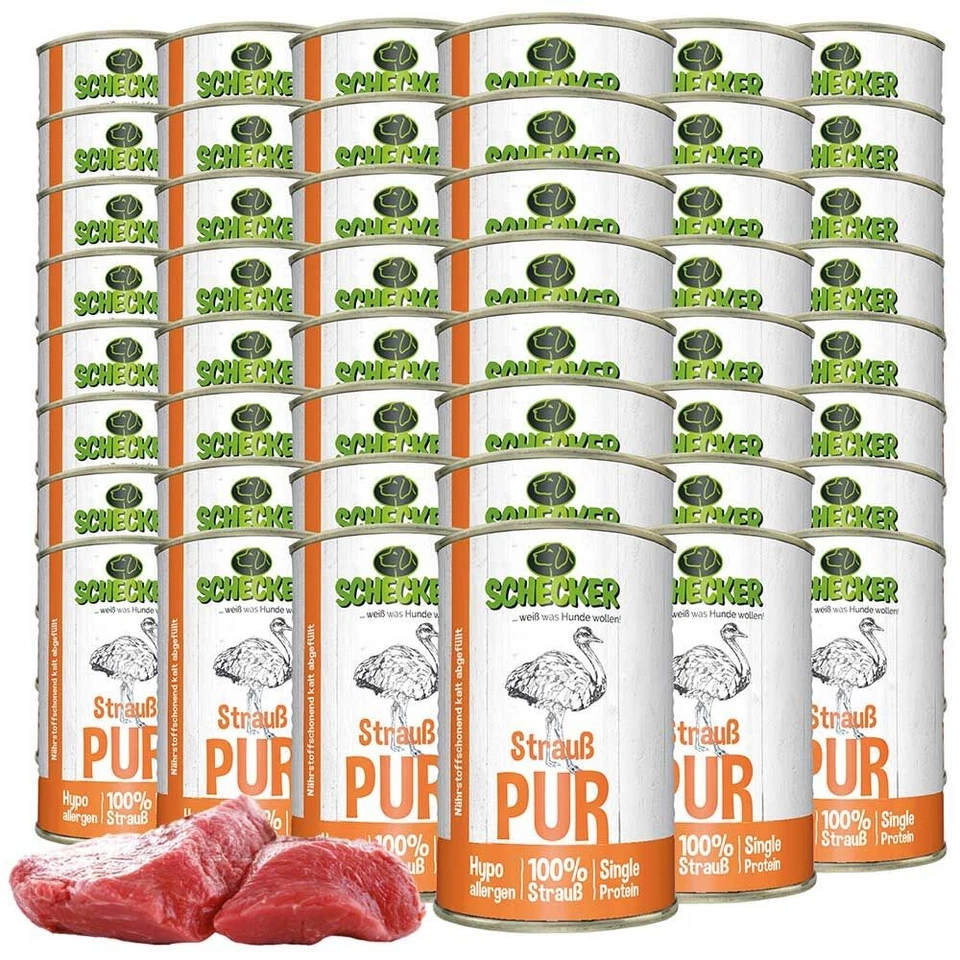 Schecker Strauß PUR Nassfutter - getreidefrei - glutenfrei 48 x 410 g   - Bild 2 von 3