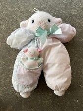 Vintage Eden Lamb Sheep Plush Toy Pocket Baby White Pink Green Soft Floppy