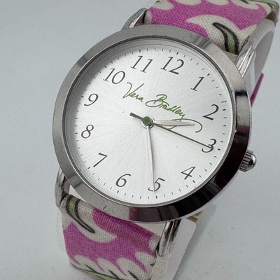 Vera Bradley Quartz Watch Women Silver Japan Movt Leather Analog New Battery