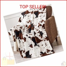 Soft Cow Print Blanket, Ultra Cozy Cow Throw Blanket for Couch Bed and Travel, C