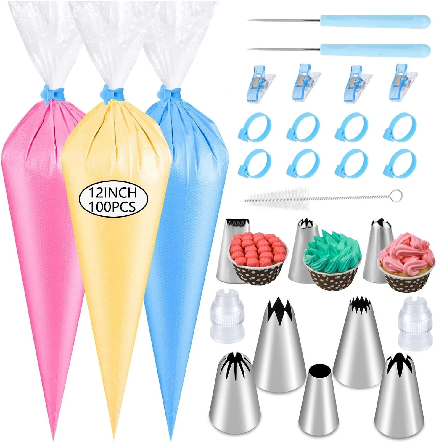 GZMAISULEE 125PCS Piping Bags Tips Set, Thicken Pastry 125PCS, White