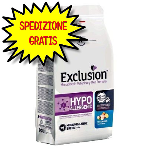 EXCLUSION DIET HYPOALLERGENIC DOG MEDIUM & LARGE PESCE E PATATE  12 KG
