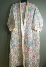 Vintage Appel Floral Satin Trim Robe Duster Housecoat USA Womens One Size