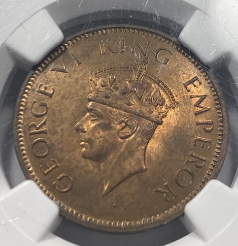 1941 (C) India 1/4 Anna NGC MS65 RB Scratchy Slab Item 9927