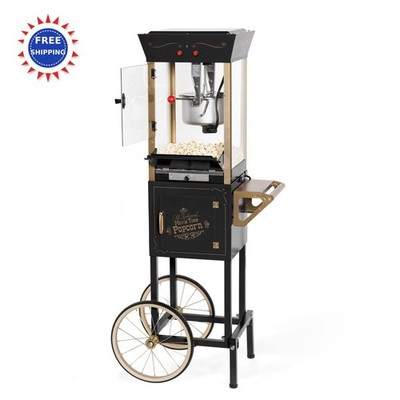 Popcorn Maker Machine 8 Oz Vintage Movie Theater Style Black Nostalgia Cart