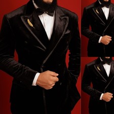 Velvet 2 Pcs Men Suits Peak Lapel Prom Wedding Groom Tuxedos Party Wear Blazers
