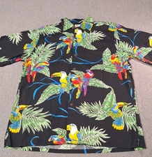 Barefoot in Paradise medium colorful Hawaiian cotton shirt tropical toucan birds