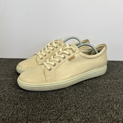 Ecco Soft 7 Women's Size 9 EUR 40 Casual Tan Cream Leather Shoes Lace Up Comfort