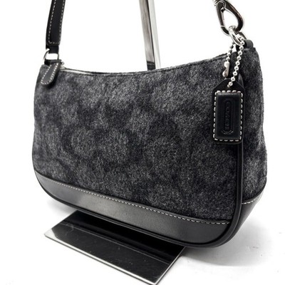 Coach Y2K Signature Wolle Leder grau schwarz Crossbody Handtasche authentisch