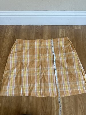 Lulus Brown Plaid Woven Mini Skirt Lined Zip Closure, Women s L
