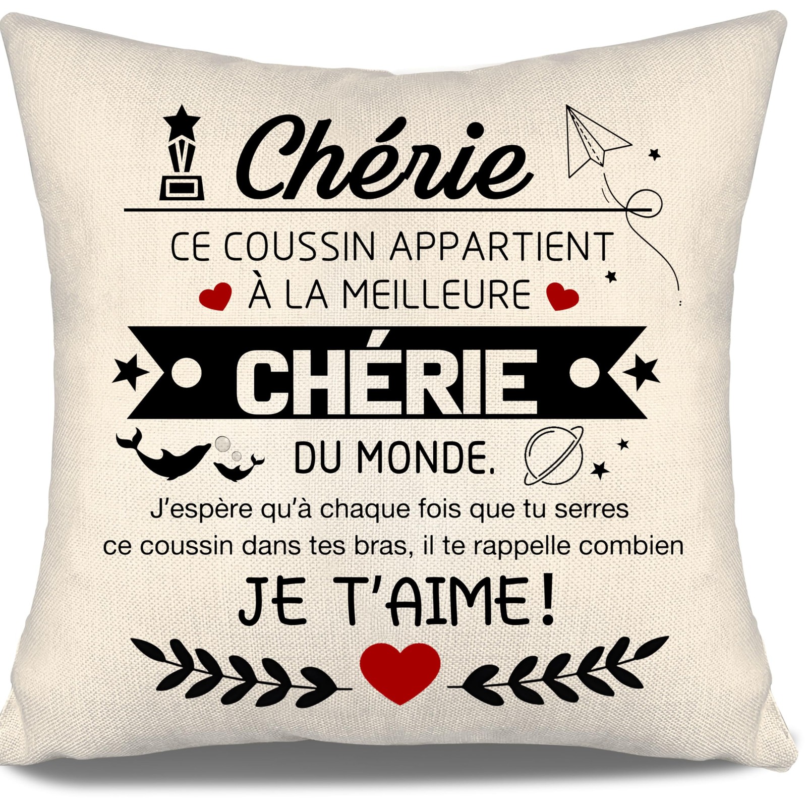 Coussin personnalisé à message romantique - Coussin déhoussable pour lit et canapé gris