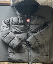 Swiss Tech Boys Long Sleeve Hooded Puffer Jacket Solid Black XS 4-5 