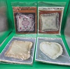 Lot of 4 Vintage New Candlewick Pillow Kits Heart, Flower, Victorian Floral