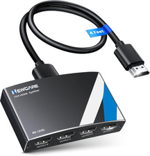 4K HDMI Splitter 1 in 4 Out  with 4 Ft HDMI 2.0 Cable and Power Adapter , Alumi