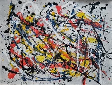 Pollock Signed Abstract Expressionist Oil Painting on Medium Canvas-American Art