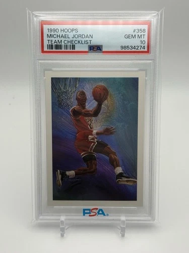 1990-91 NBA Hoops - Art Card Team Checklist Michael Jordan #358 PSA 10