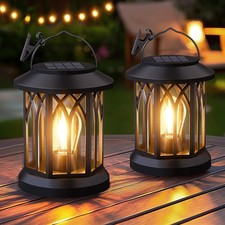  2 Pack  14" Solar Lantern Outdoor Garden Hanging Lantern Waterproof LED Flicke